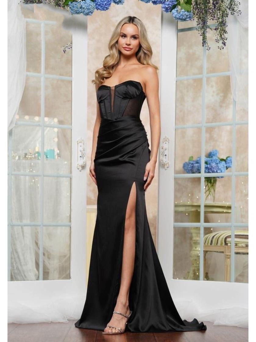 Prom Dresses Long Midriff Ruched Formal Skirt Prom Dress Black