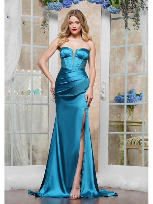 Prom Dresses Long Midriff Ruched Formal Skirt Prom Dress Teal