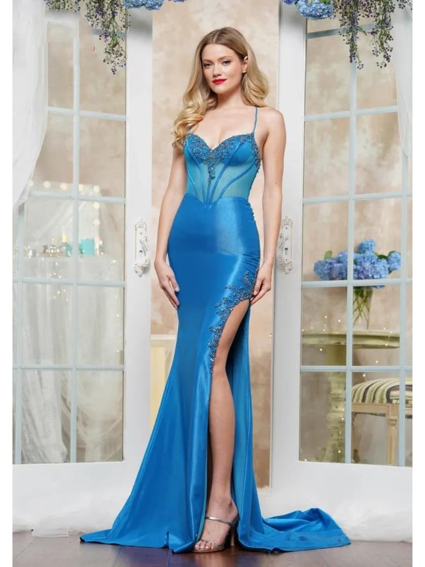 Prom Dresses Fitted Formal Flare Corcet Long Prom Dress Teal