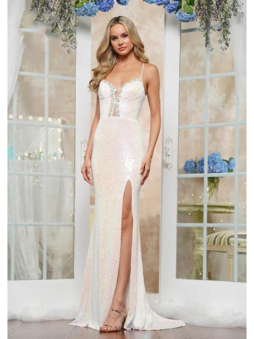 Prom Dresses Long Formal Slit Fitted Prom Dress Off White