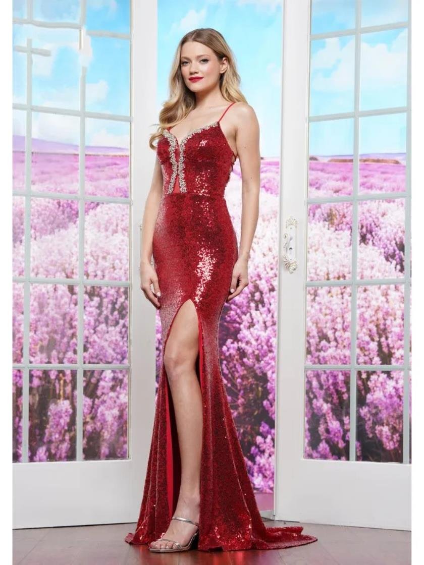 Prom Dresses Long Formal Slit Fitted Prom Dress Red