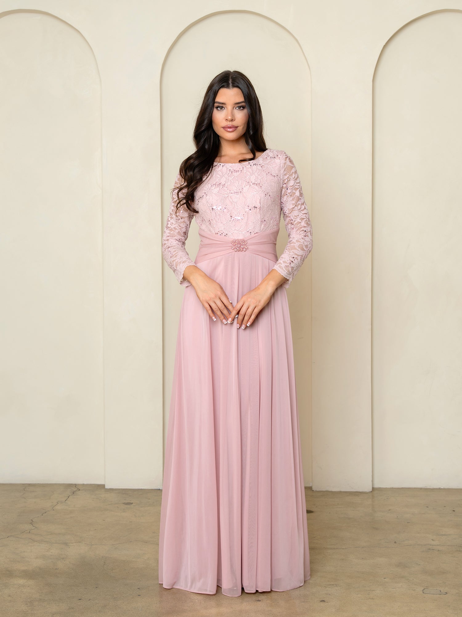 Mother of the Bride Dresses Long Formal Lace Fitted Mother of the Bride Dress DustyRose