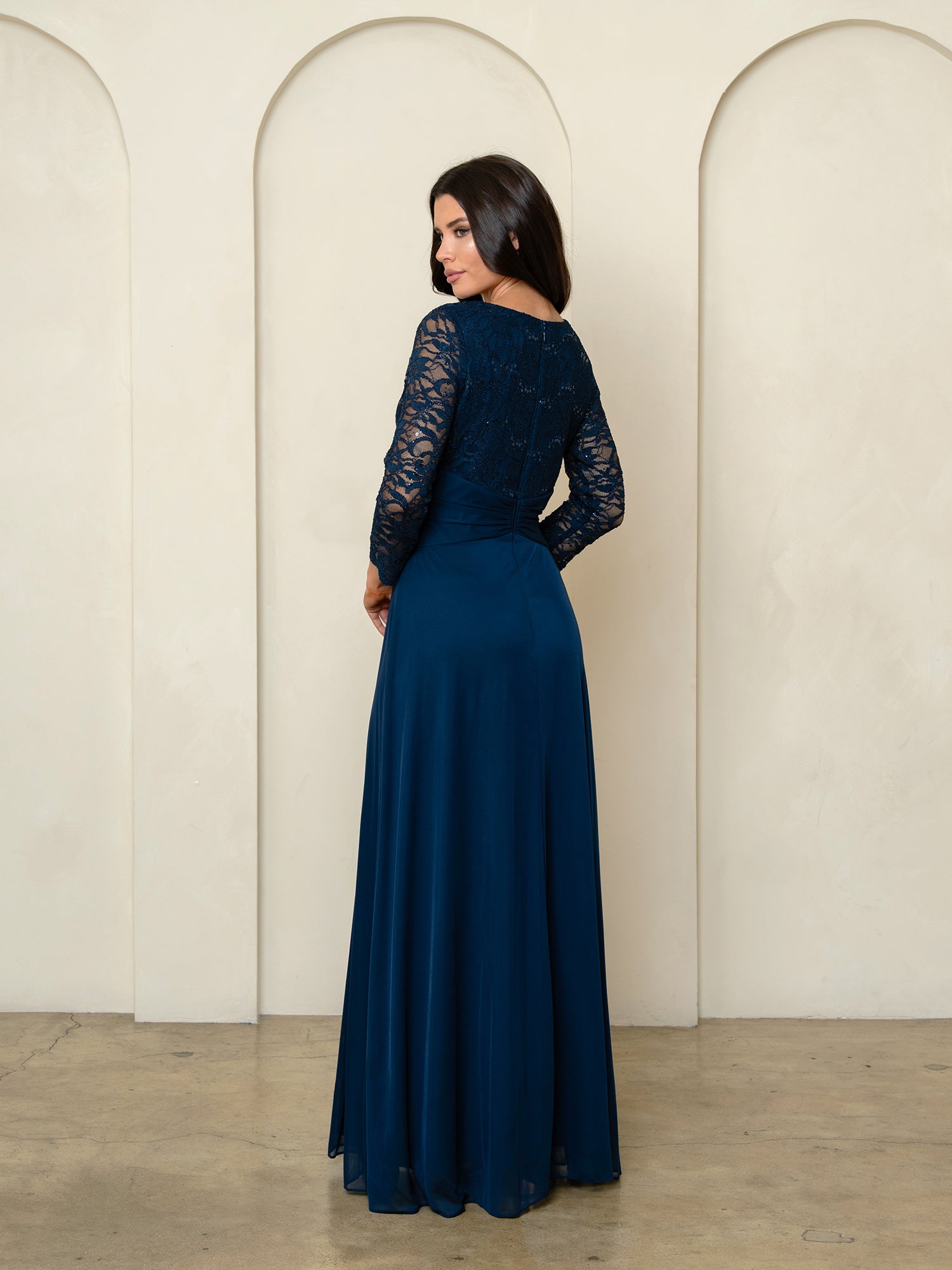 Mother of the Bride Dresses Long Formal Lace Fitted Mother of the Bride Dress Navy
