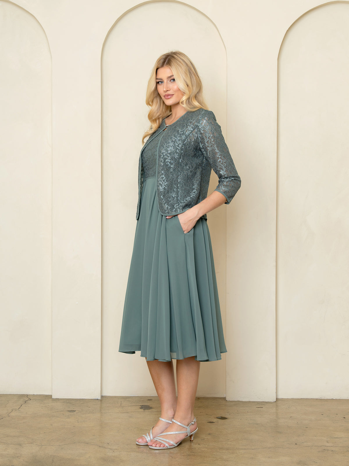 Cocktail Dresses Lace Long Sleeve Short Cocktail Dress Eucalyptus