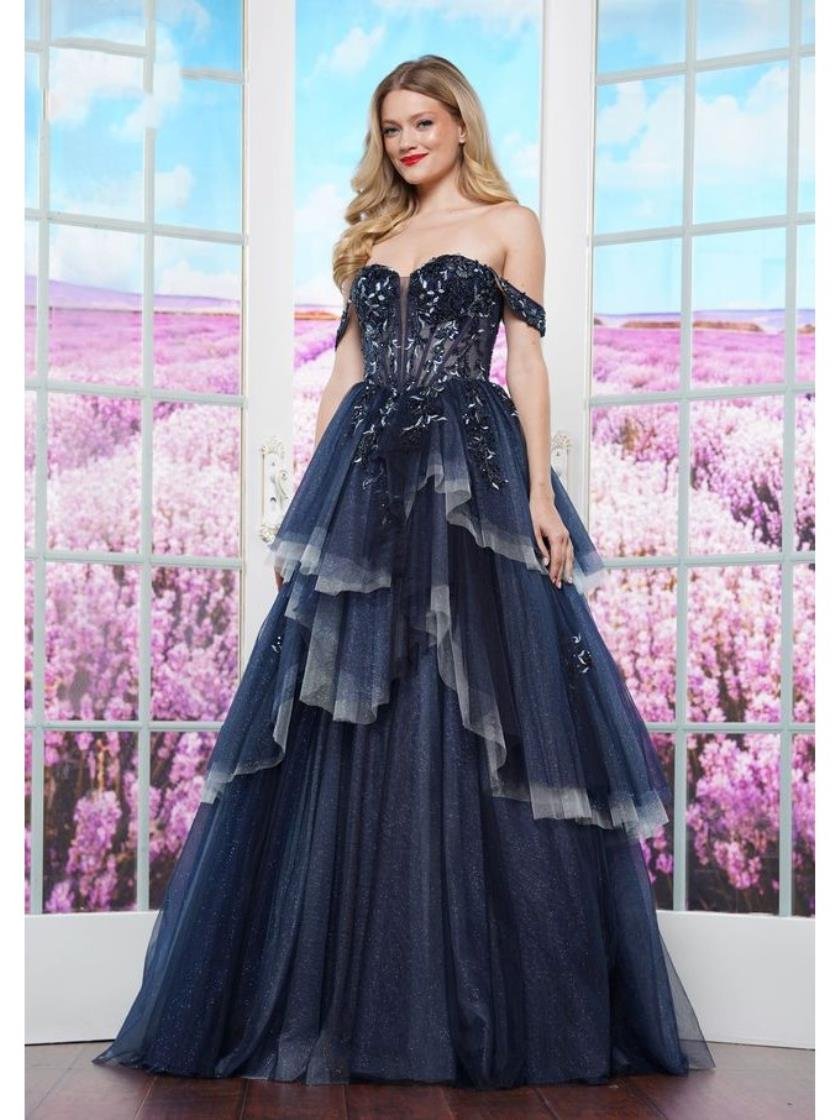 Prom Dresses Formal Long Multi Ruffle Prom Dress Navy