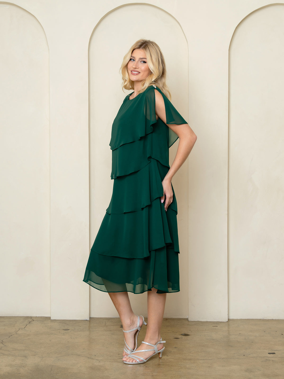 Mother of the Bride Dresses Ruffle Tea Length Cocktail Dress Hunter Green