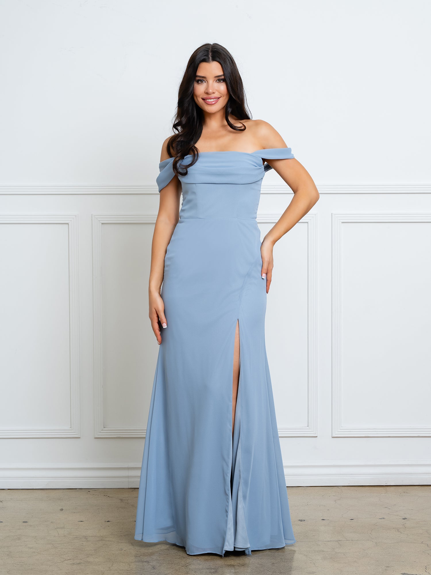 Prom Dresses Fitted Long Formal A Line Prom Dress Dusty Blue