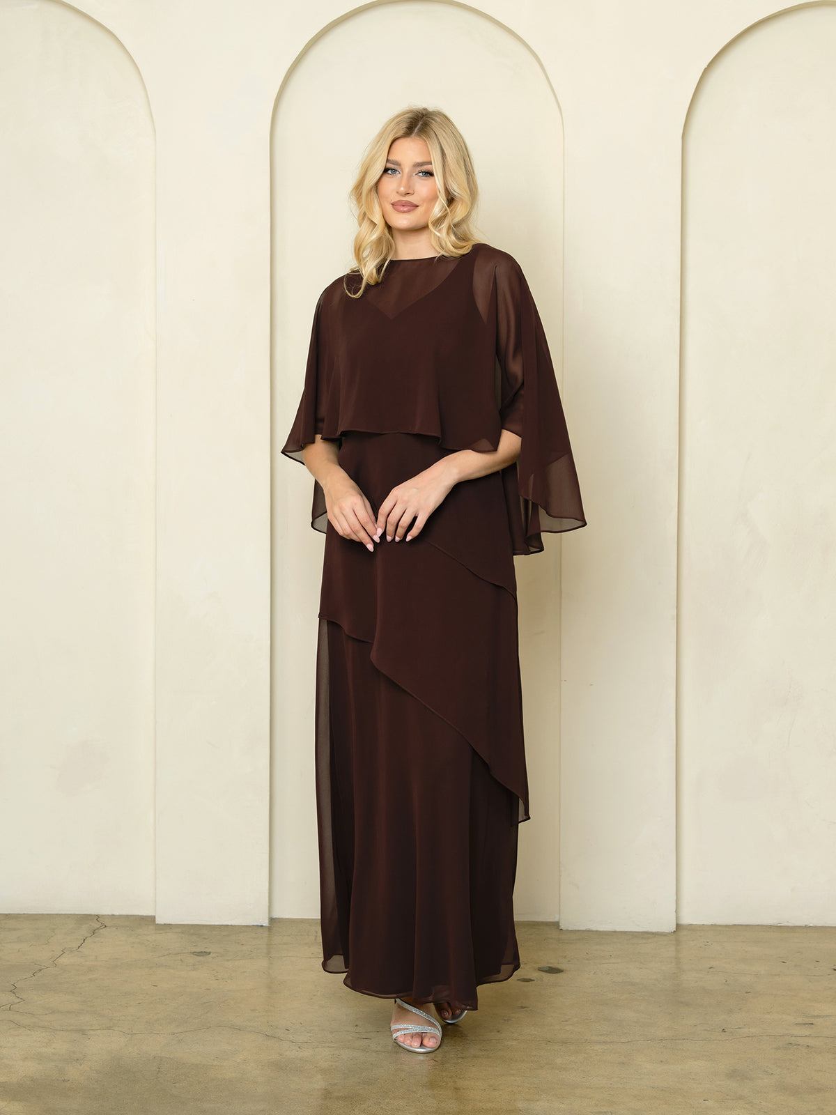 Mother of the Bride Dresses Long Formal Cape Mother of the Bride Dress Brown