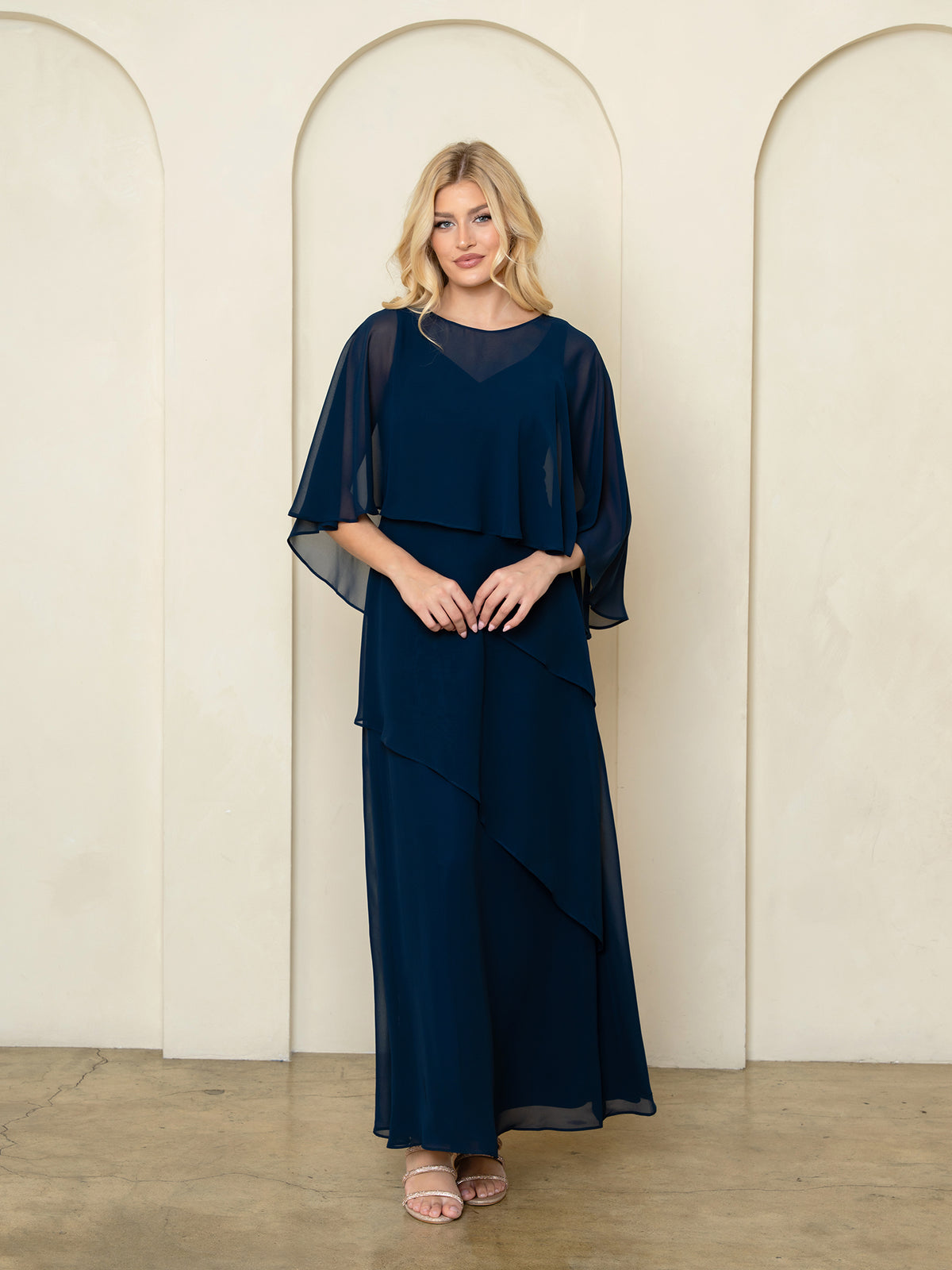 Mother of the Bride Dresses Long Formal Cape Mother of the Bride Dress Navy
