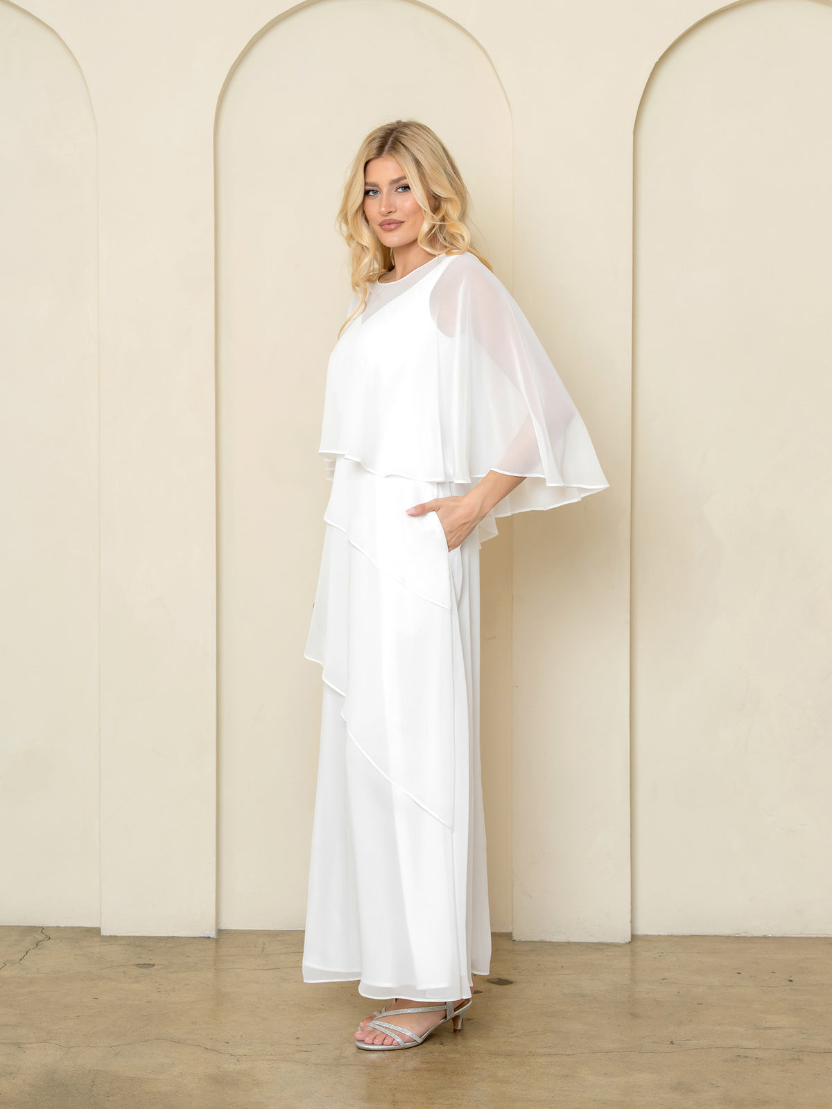 Mother of the Bride Dresses Long Formal Cape Mother of the Bride Dress Off White