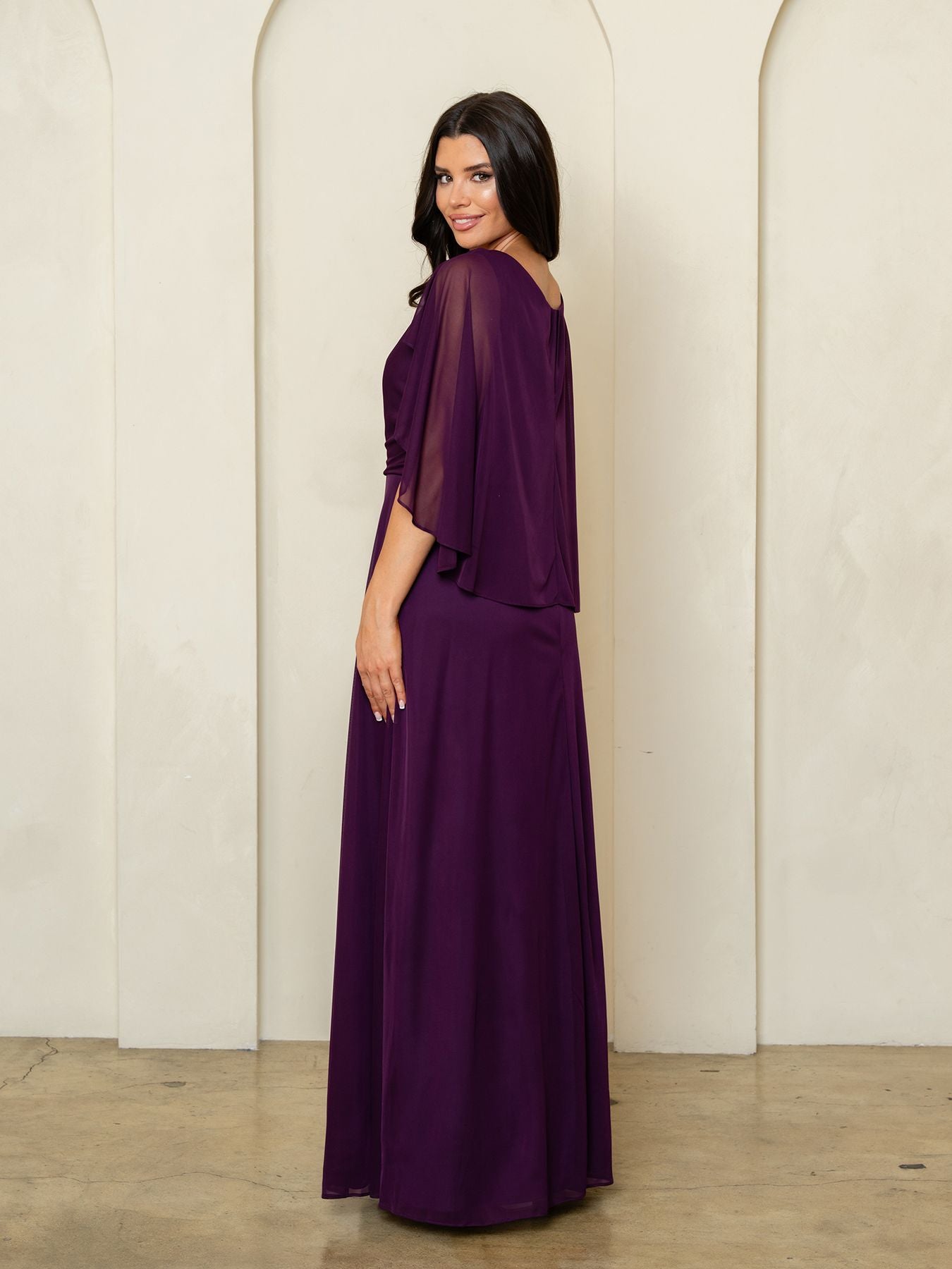 Mother of the Bride Dresses Long Formal Cape Mother of the Bride Dress Eva Fashion 3539 Plum