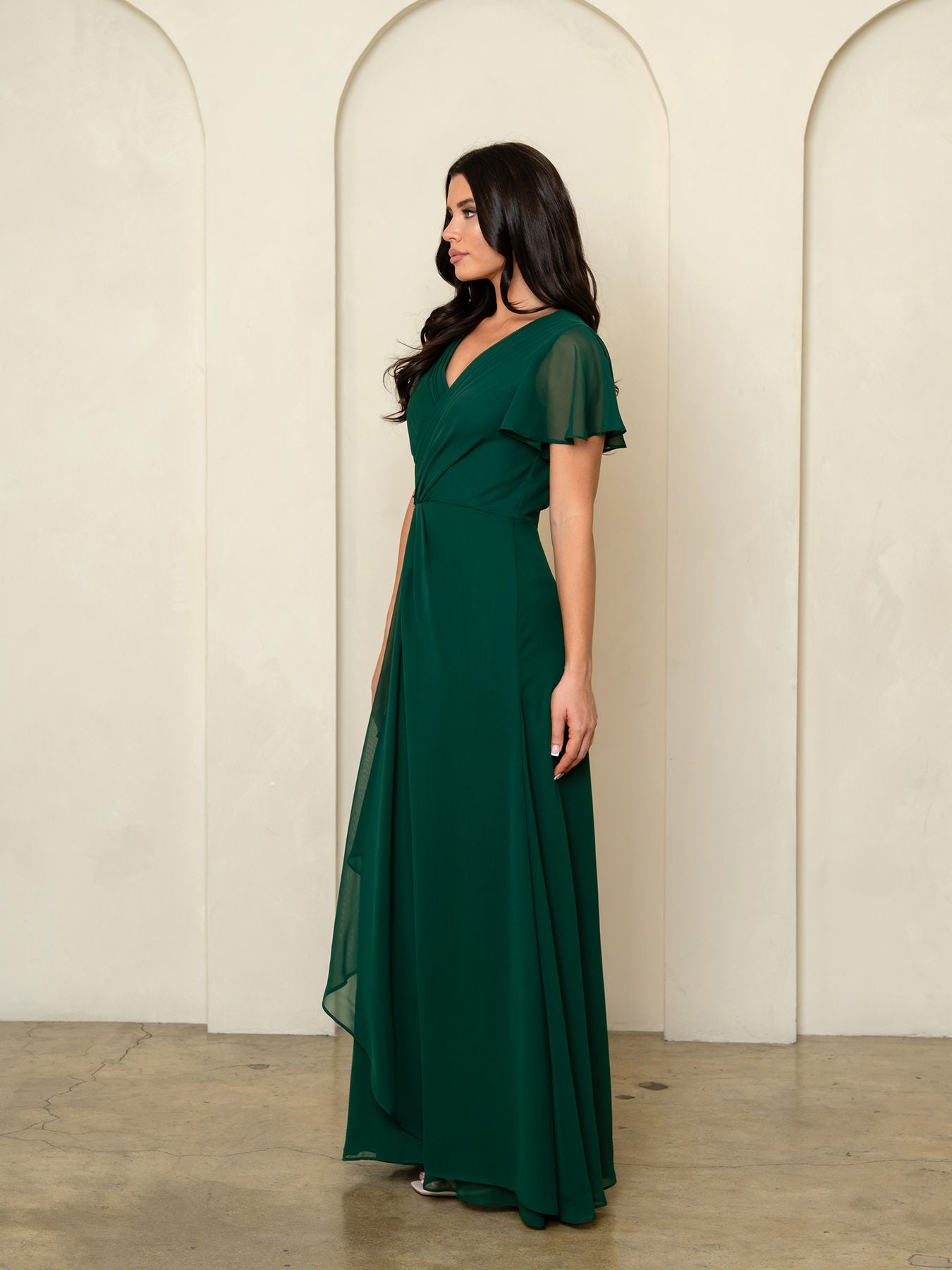V-Neck Long Chiffon Mother of the Bride Dress by Eva Fashion 3540 in Hunter Green