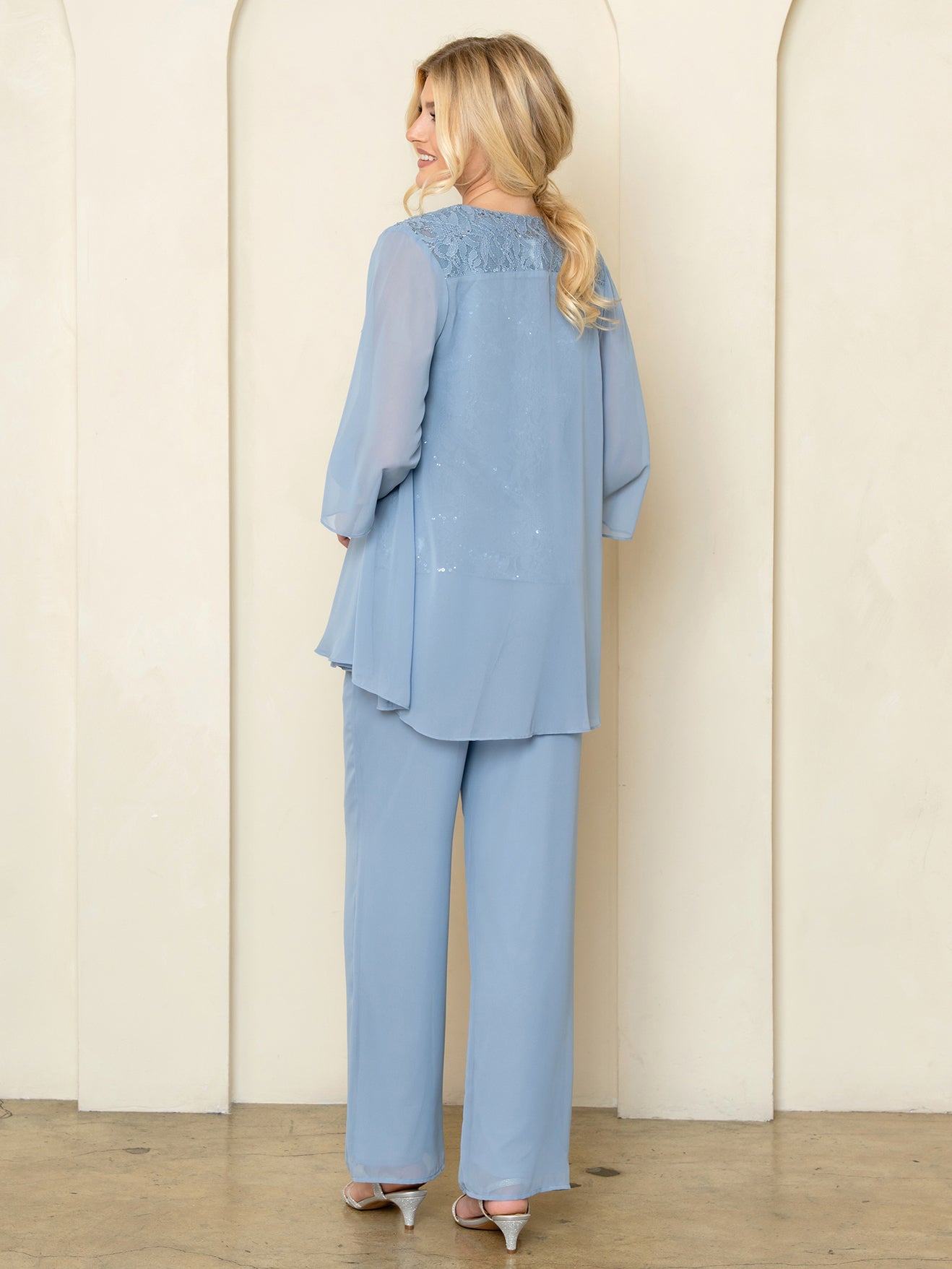 Pant Suit Long Formal Lace Pant Suit Eva Fashion 3541 Dusty Blue