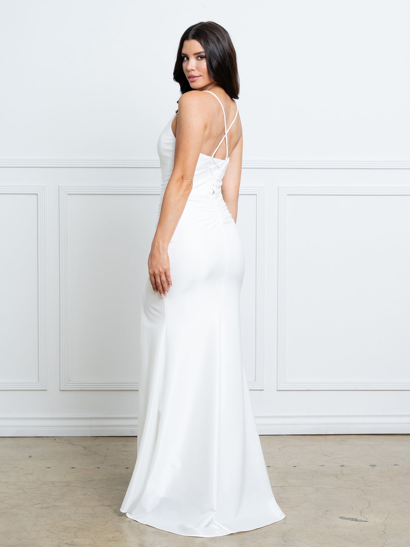 Wedding Dresses Long Fitted Slit Bridal Wedding Dress Eva Fashion 3542 Off White
