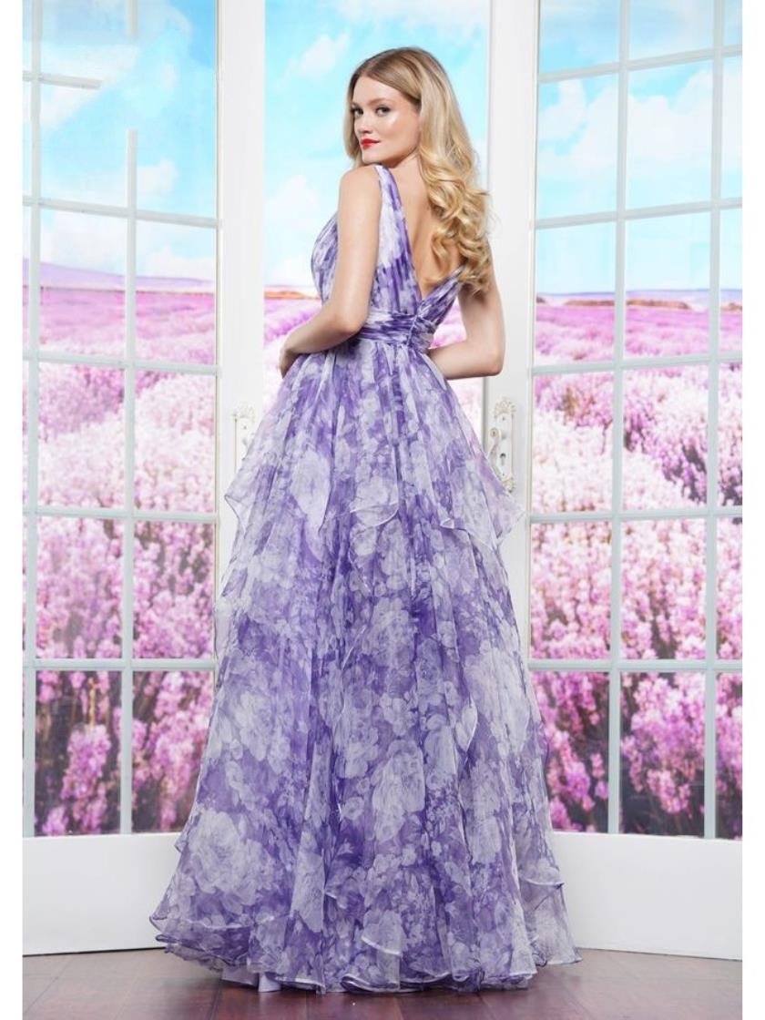 Prom Dresses Formal Printed Ruffle Long Prom Dress Lavender