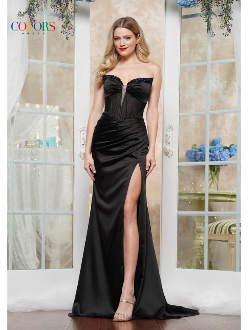 Black Colors 3549 Long Beaded Fitted Formal Evening Prom Dress for $338