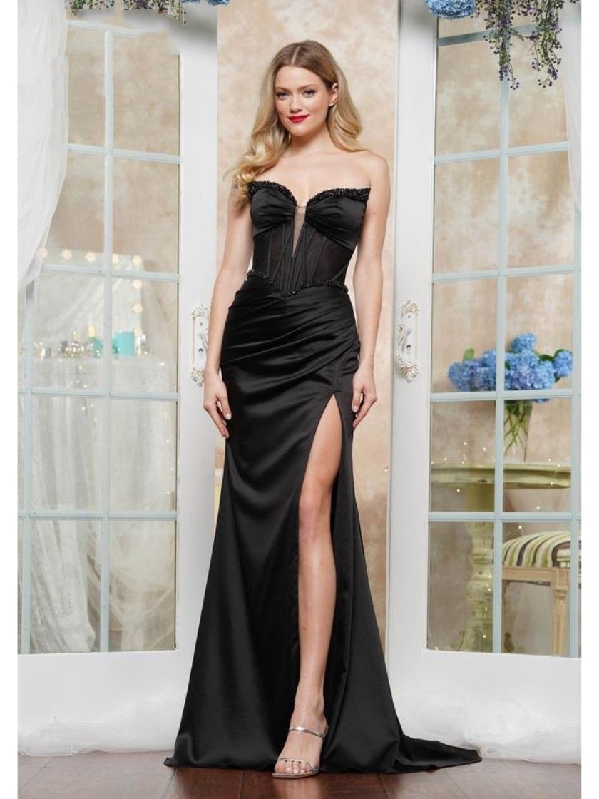 Prom Dresses Long Beaded Bust Fitted Formal Prom Dress Black