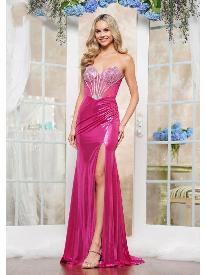 Prom Dresses Fitted Long Formal Slit Skirt Prom Dress Hot Pink