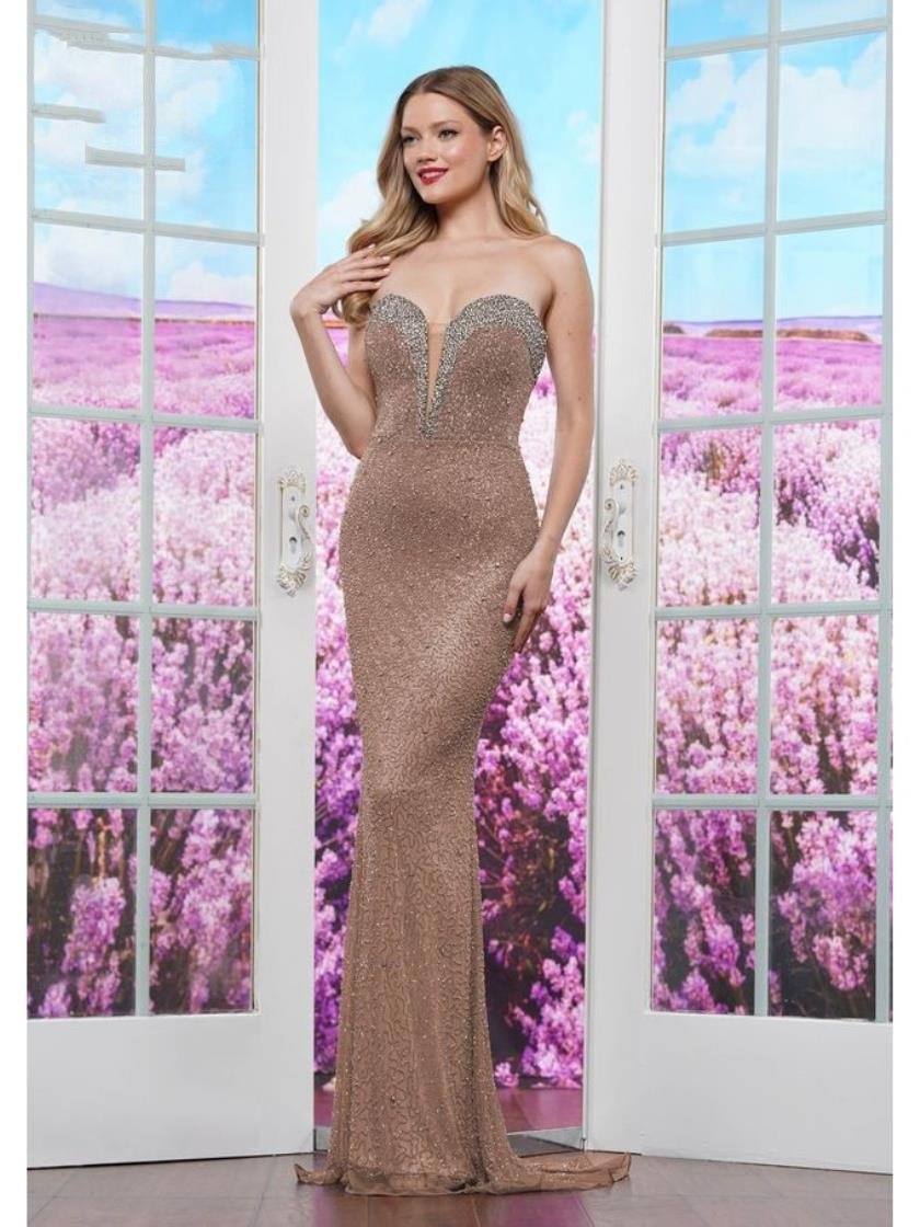 Prom Dresses Fitted Flare Long Formal Prom Dress Rose Gold