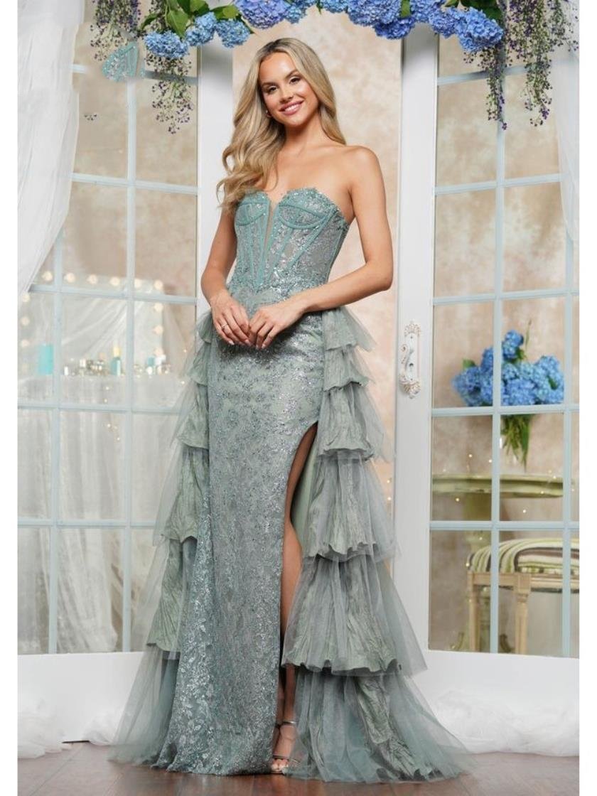 Prom Dresses Long Sequin Fitted Formal Tulle Skirt Prom Dress Sage