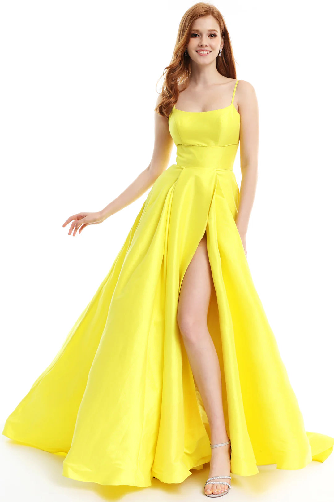 Prom Dresses Long A Line Formal Slit Prom Dress Yellow