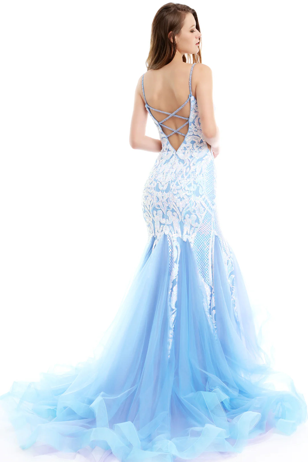 Prom Dresses Long Mermaid Formal Sequin Prom Evening Gown Iridescent Light Bue