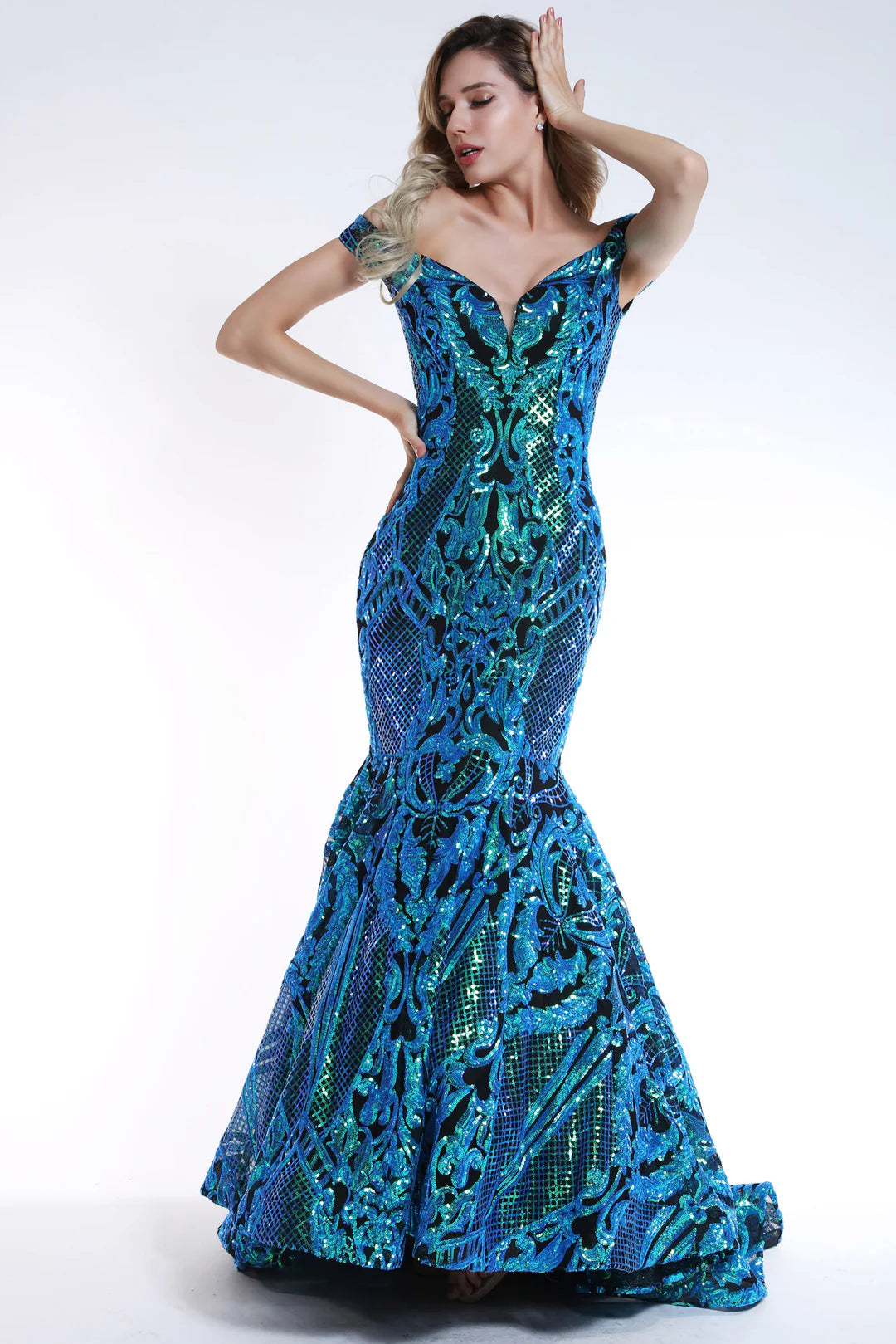 Prom Dresses Sequin Long Formal Mermaid Prom Dress Jade Iridescent