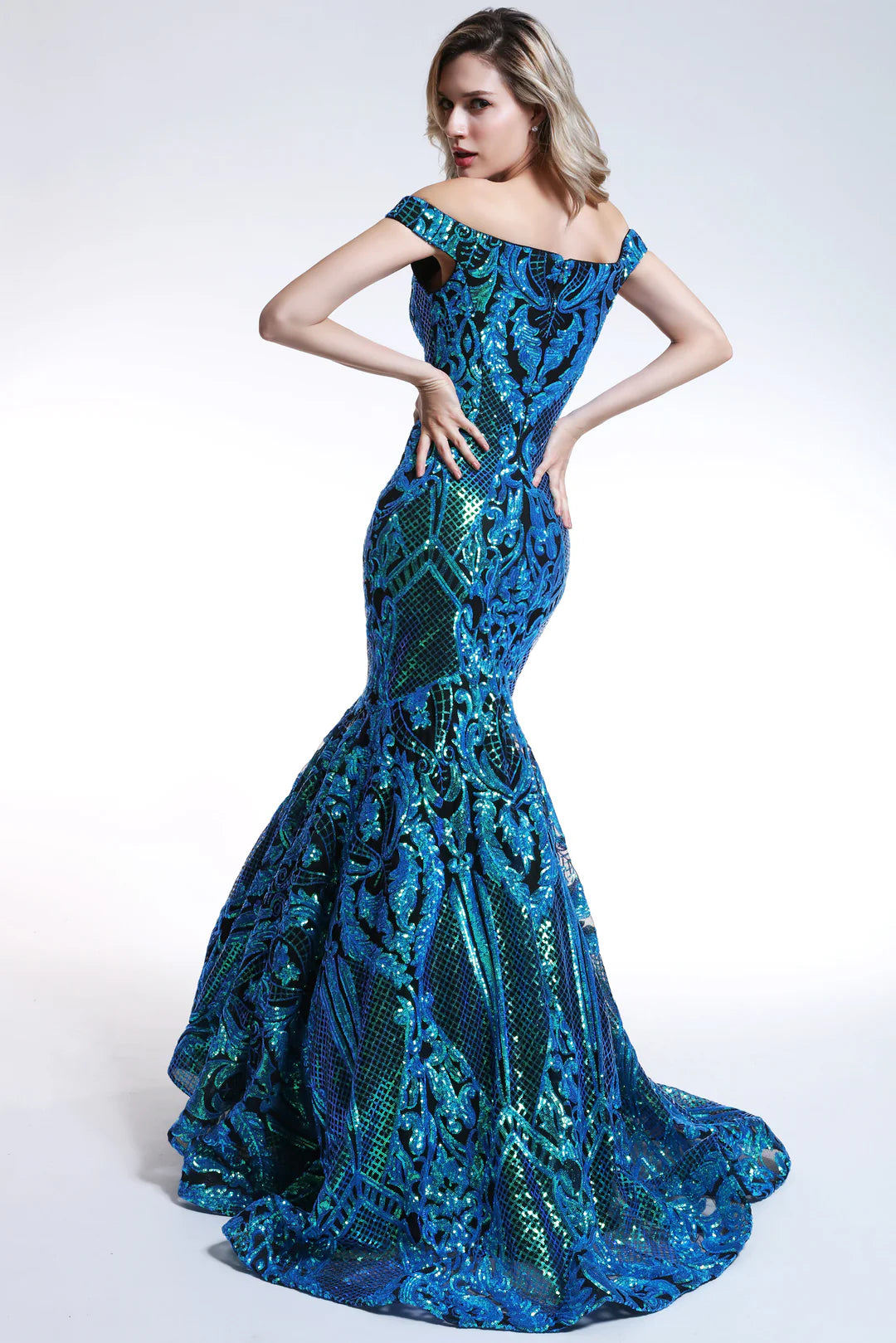 Prom Dresses Sequin Long Formal Mermaid Prom Dress Jade Iridescent