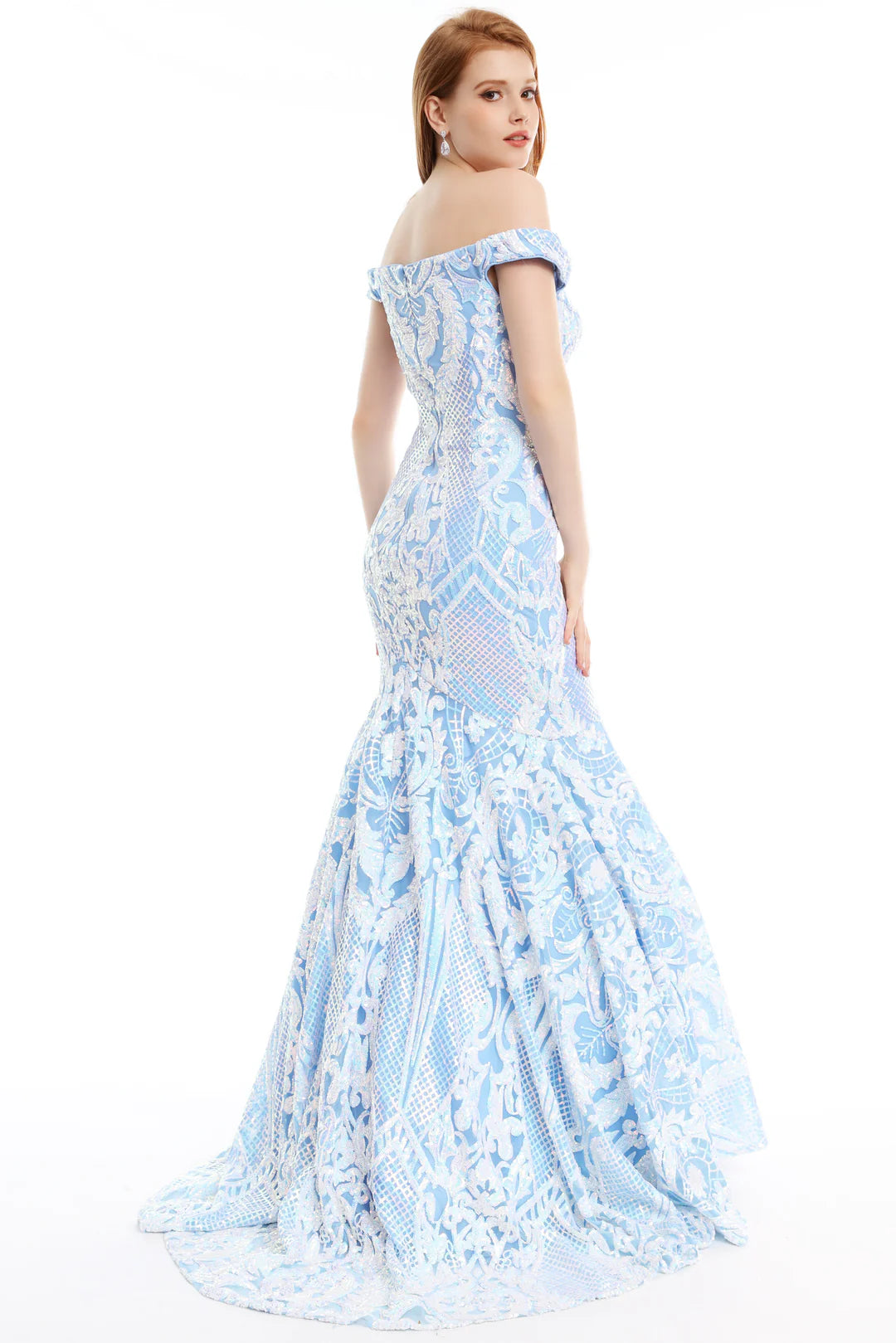 Prom Dresses Sequin Long Formal Mermaid Prom Dress Iridescent Light Blue