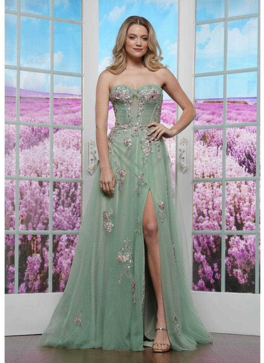 Prom Dresses Formal Long Floral Prom Dress Sage