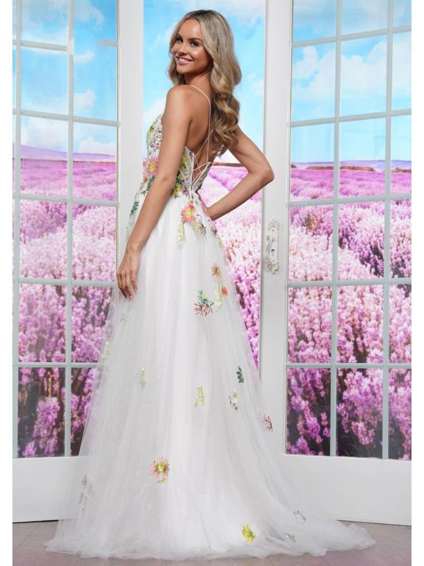 Prom Dresses Formal Floral Long Slit Skirt Prom Dress Off White
