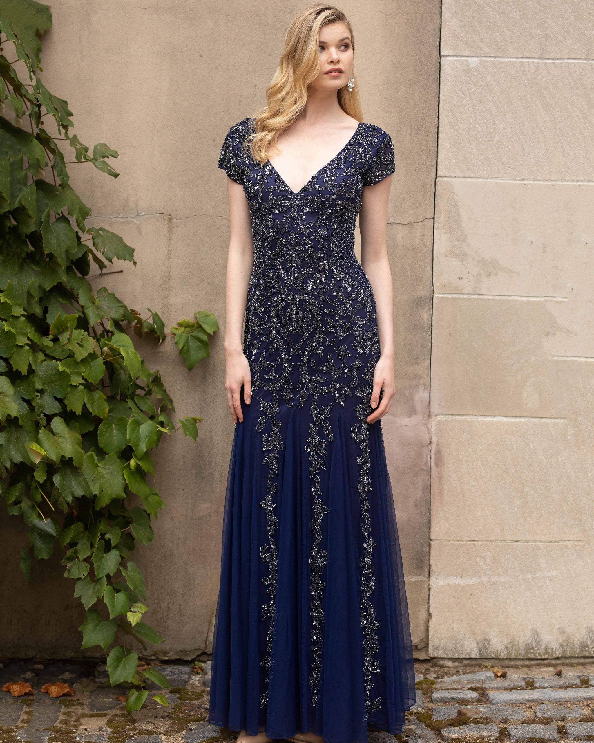 V-Neck Floor-Length Tulle Formal Mermaid Gown Primavera Couture PC3585