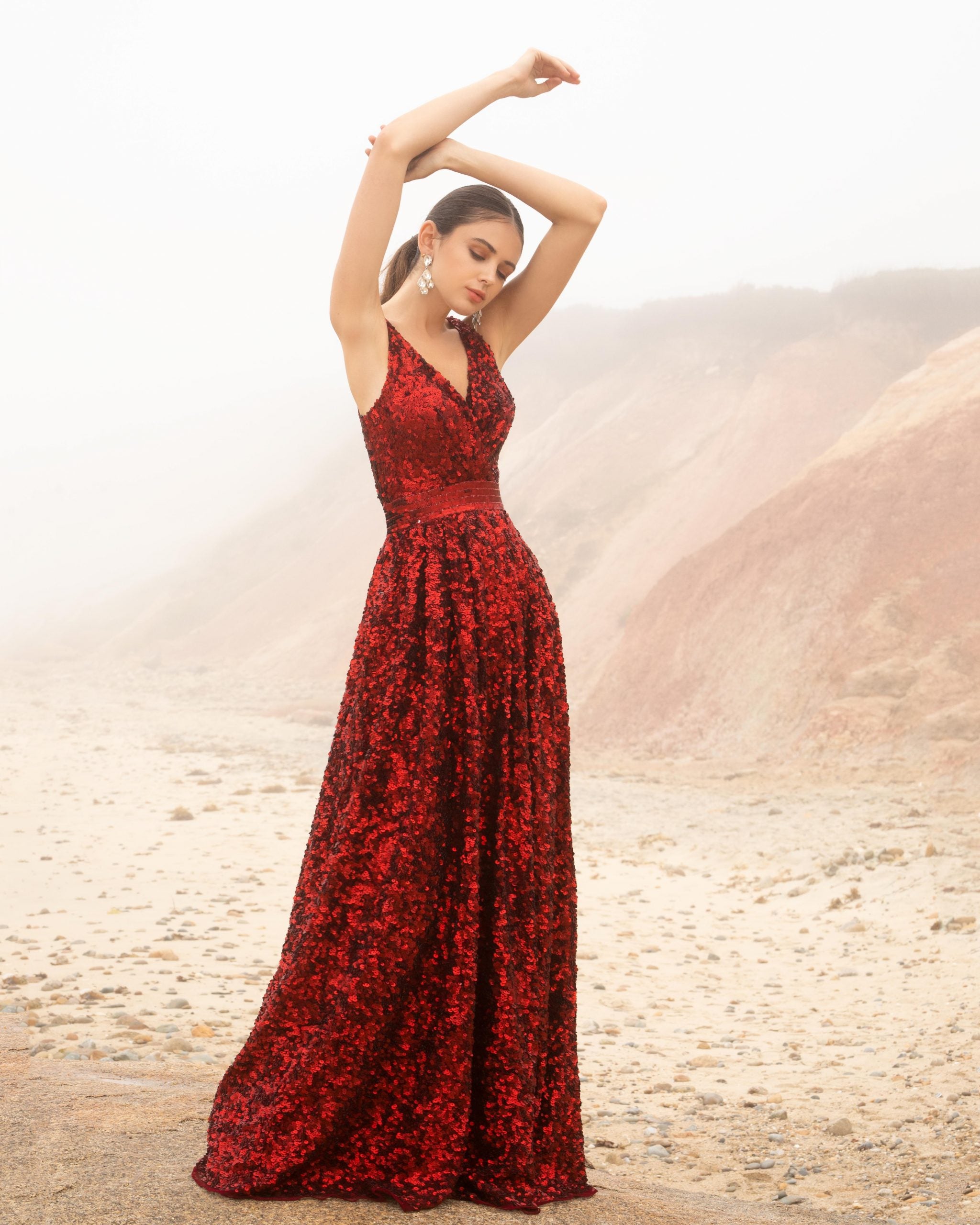 V-Neck Floor-Length Sequin Formal A-Line Gown - Primavera Couture PC3587