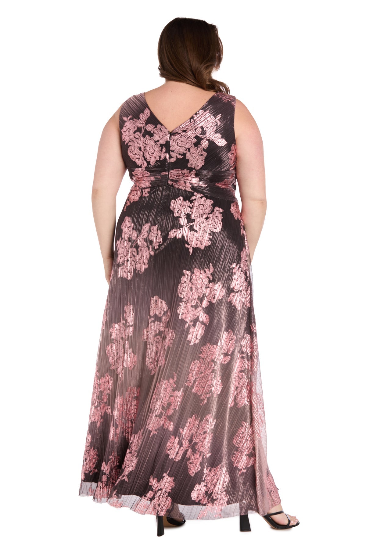 Plus Size Dresses Plus Size Long Floral Metallic Ombre Formal Dress Charcoal/Rose