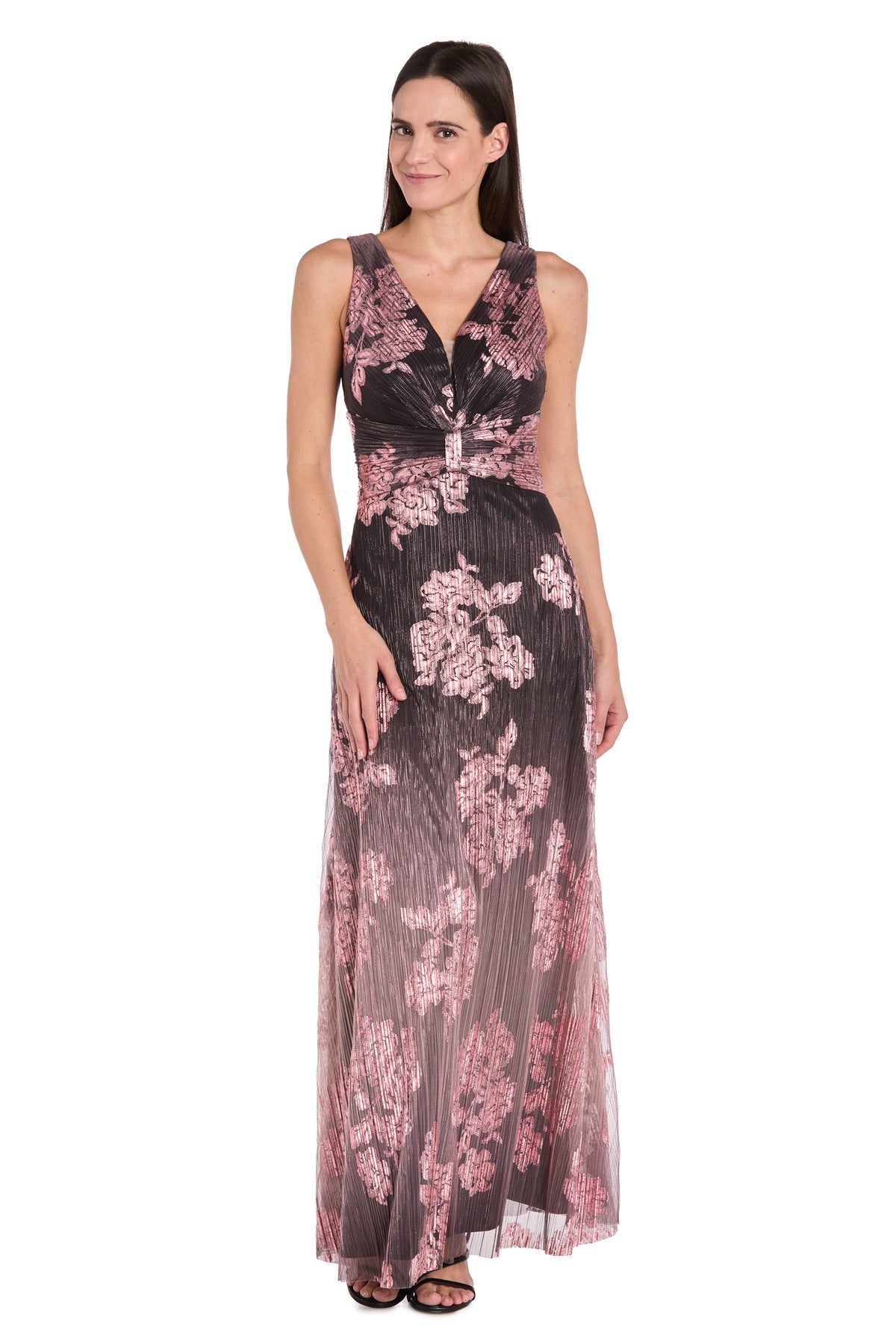 Formal Dresses Long Formal Metallic Ombre Floral Dress Charcoal/Rose