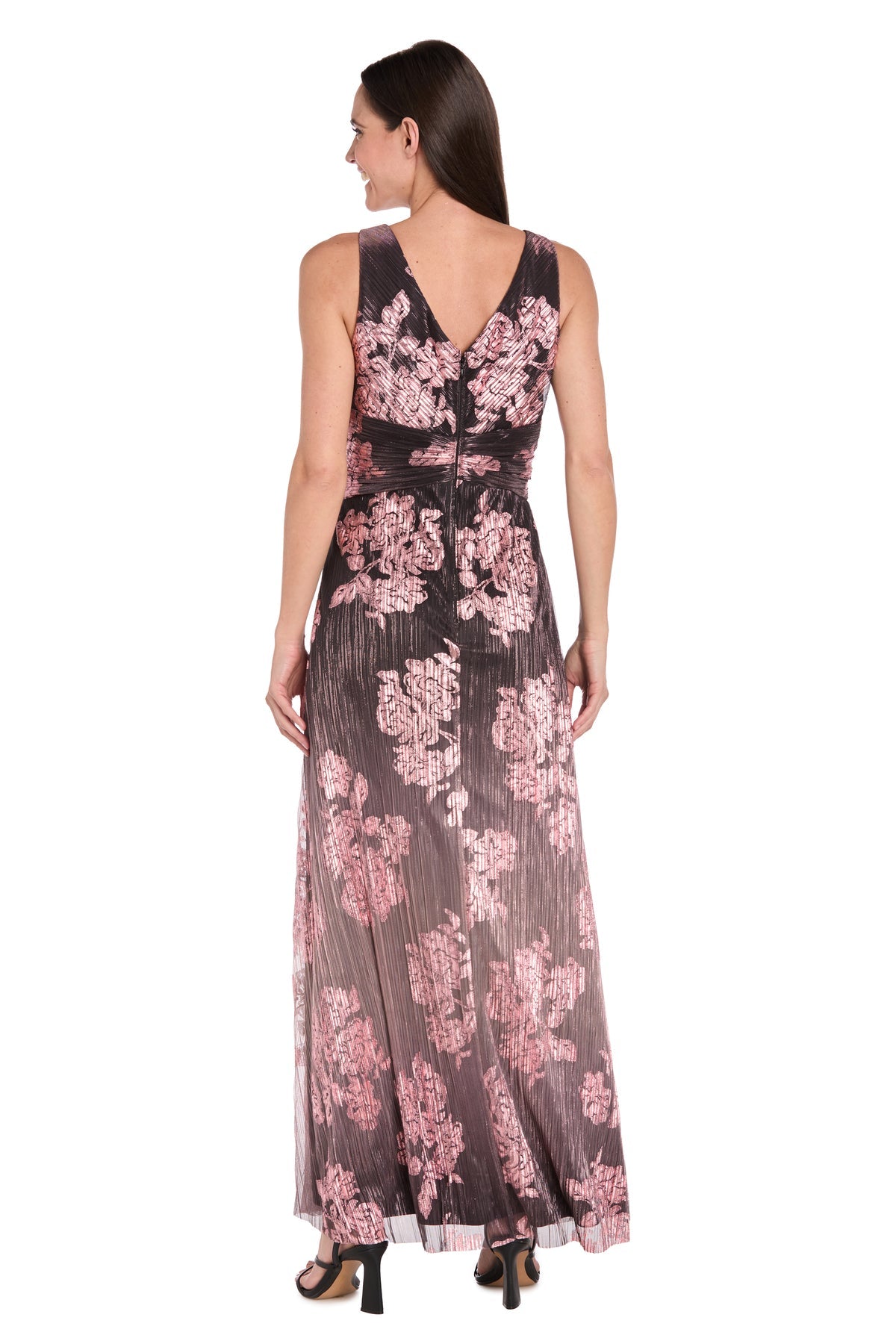 Formal Dresses Long Formal Metallic Ombre Floral Dress Charcoal/Rose