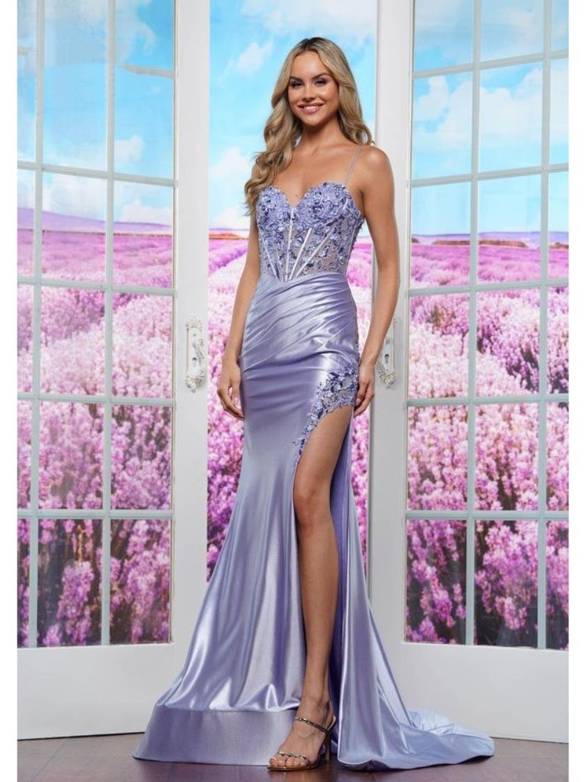 Prom Dresses Fitted Formal Long Floral Prom Dress Cornflower