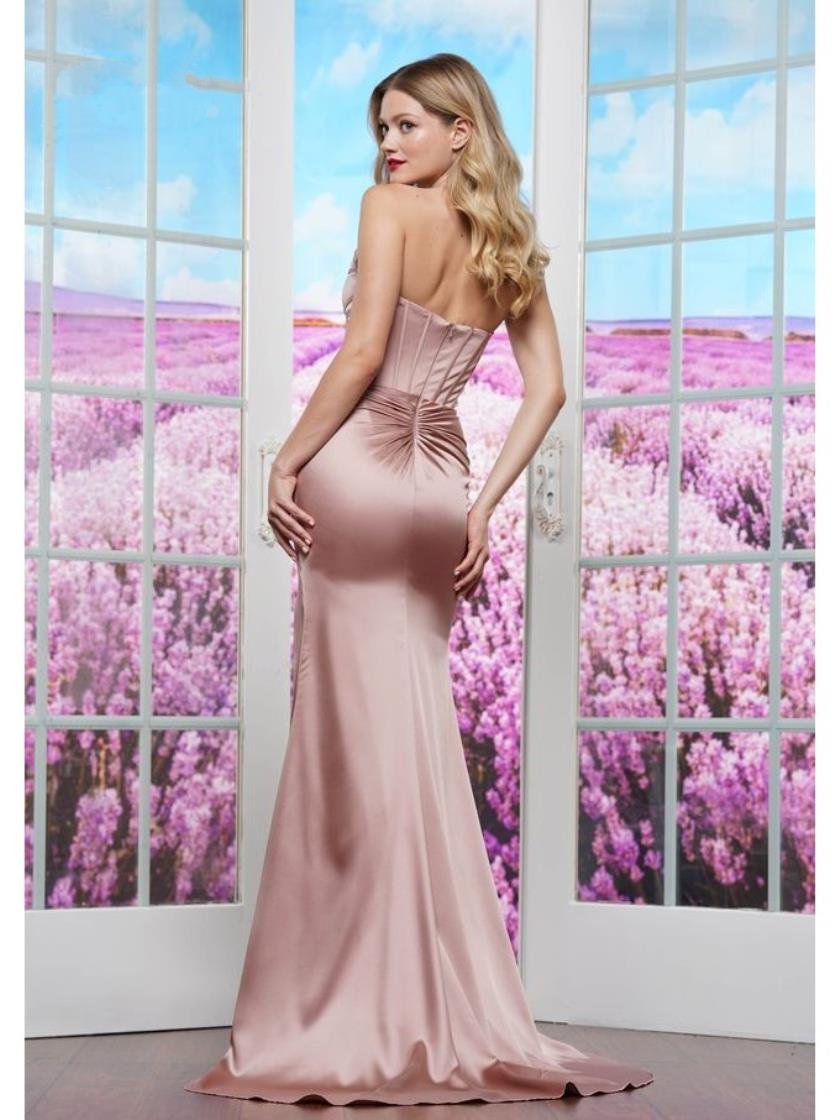 Prom Dresses Formal Fitted Long Slit Prom Dress Rose Gold