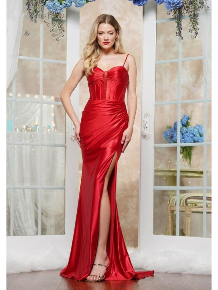 Prom Dresses Fitted Long Formal Flare Prom Dress Red