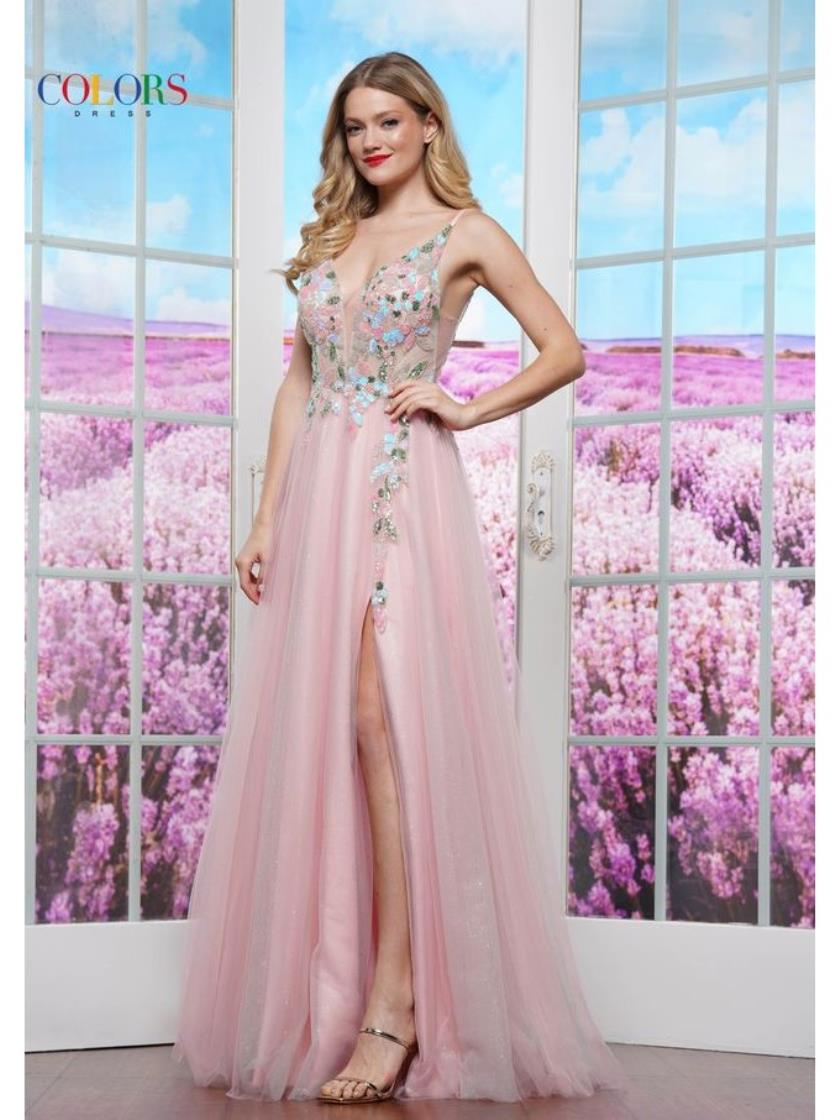 Pink Colors 3612 Long Formal A Line Slit Evening Prom Dress for $318.0