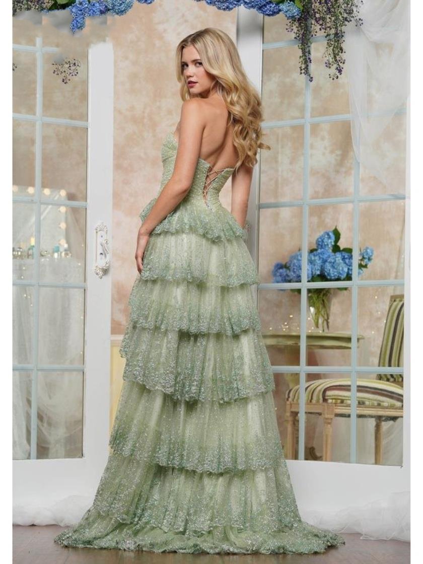 Prom Dresses Long Formal Glitter Ruffle Dress Sage