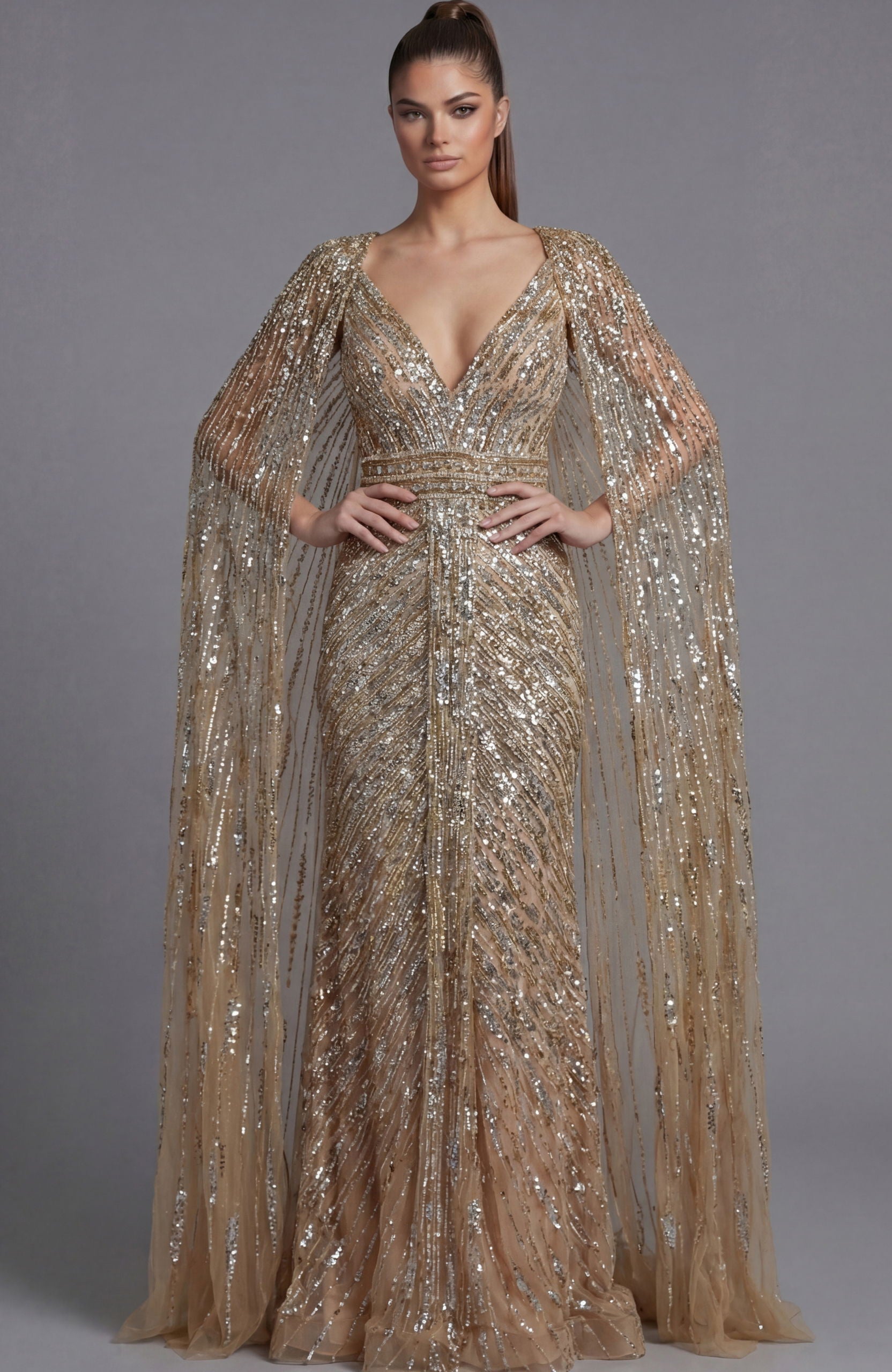 Mother of the Bride Dresses Long Formal Beaded Cape Mother of the Bride Dress Jovani 36358 Nude