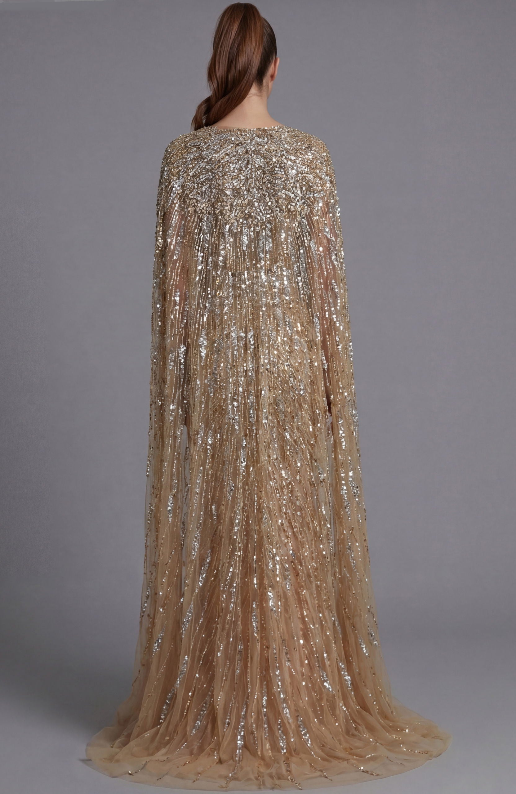 Mother of the Bride Dresses Long Formal Beaded Cape Mother of the Bride Dress Jovani 36358 Nude