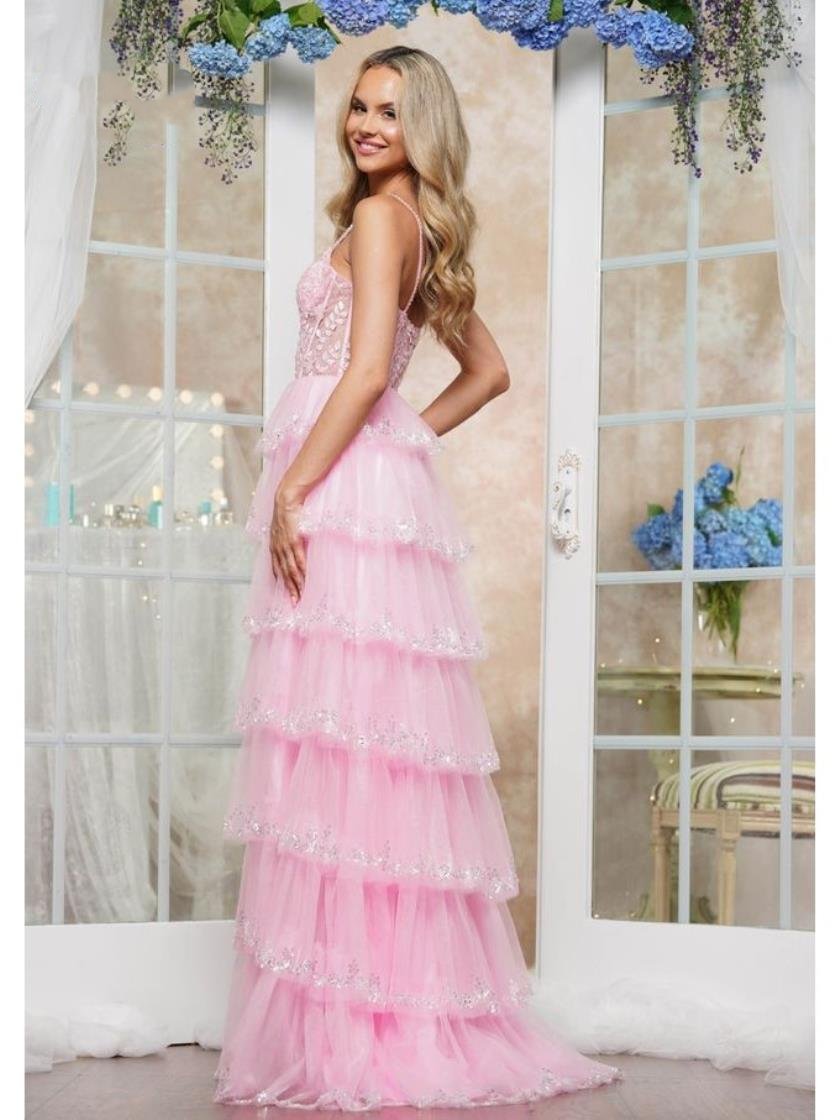 Prom Dresses Long Formal Fitted Ruffle Prom Dress Pink