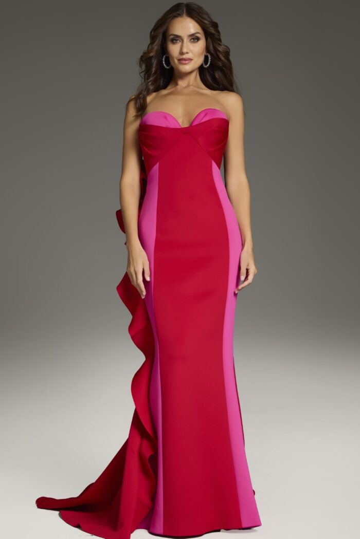 Formal Dresses Ruffle Cascading Long Formal Evening Dress Red/Fuschia