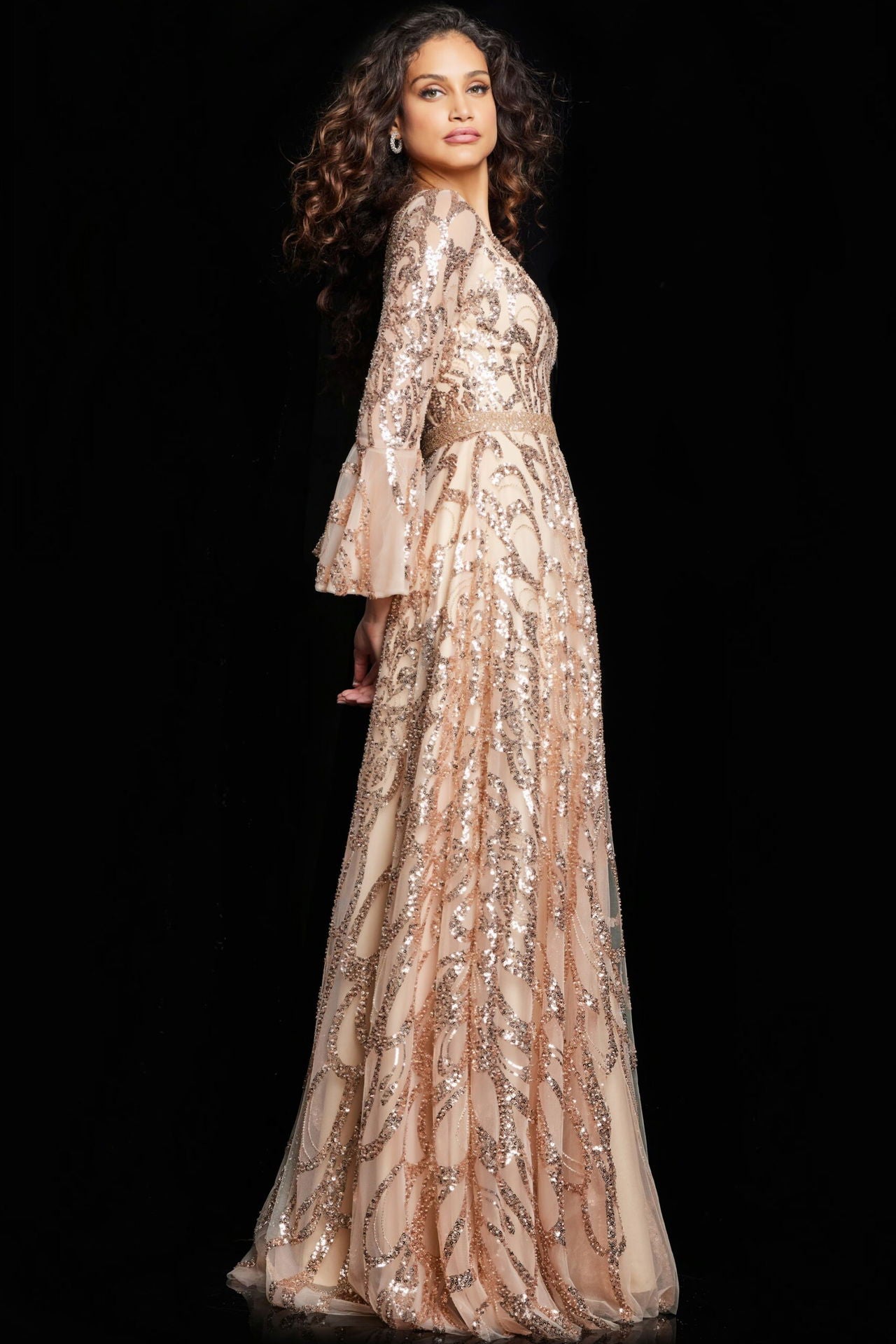Formal Dresses Sequin Long Formal A Line Evening Dress Blush