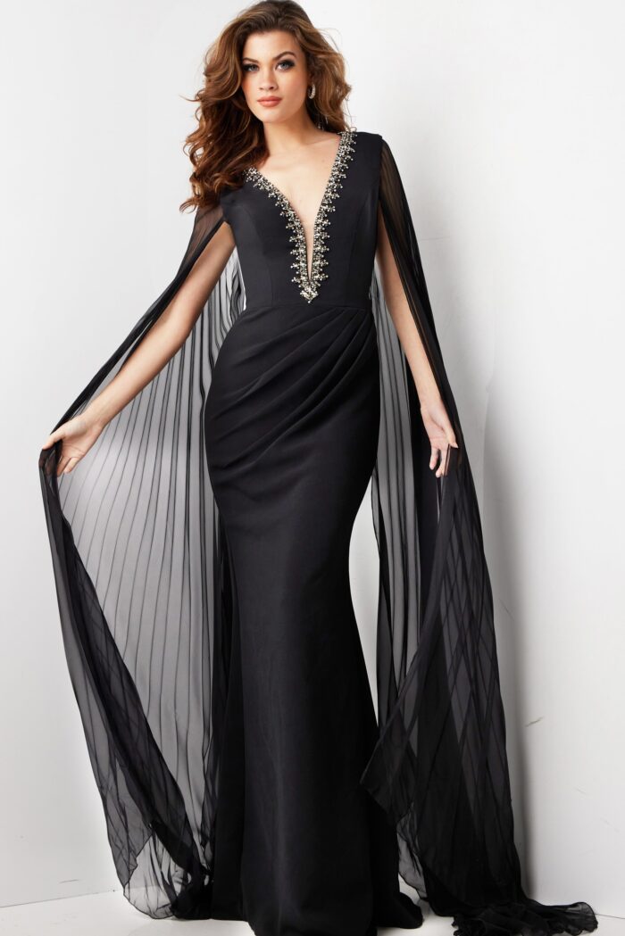 Formal Dresses Long Pleated Embellished Formal Evening Dress Black