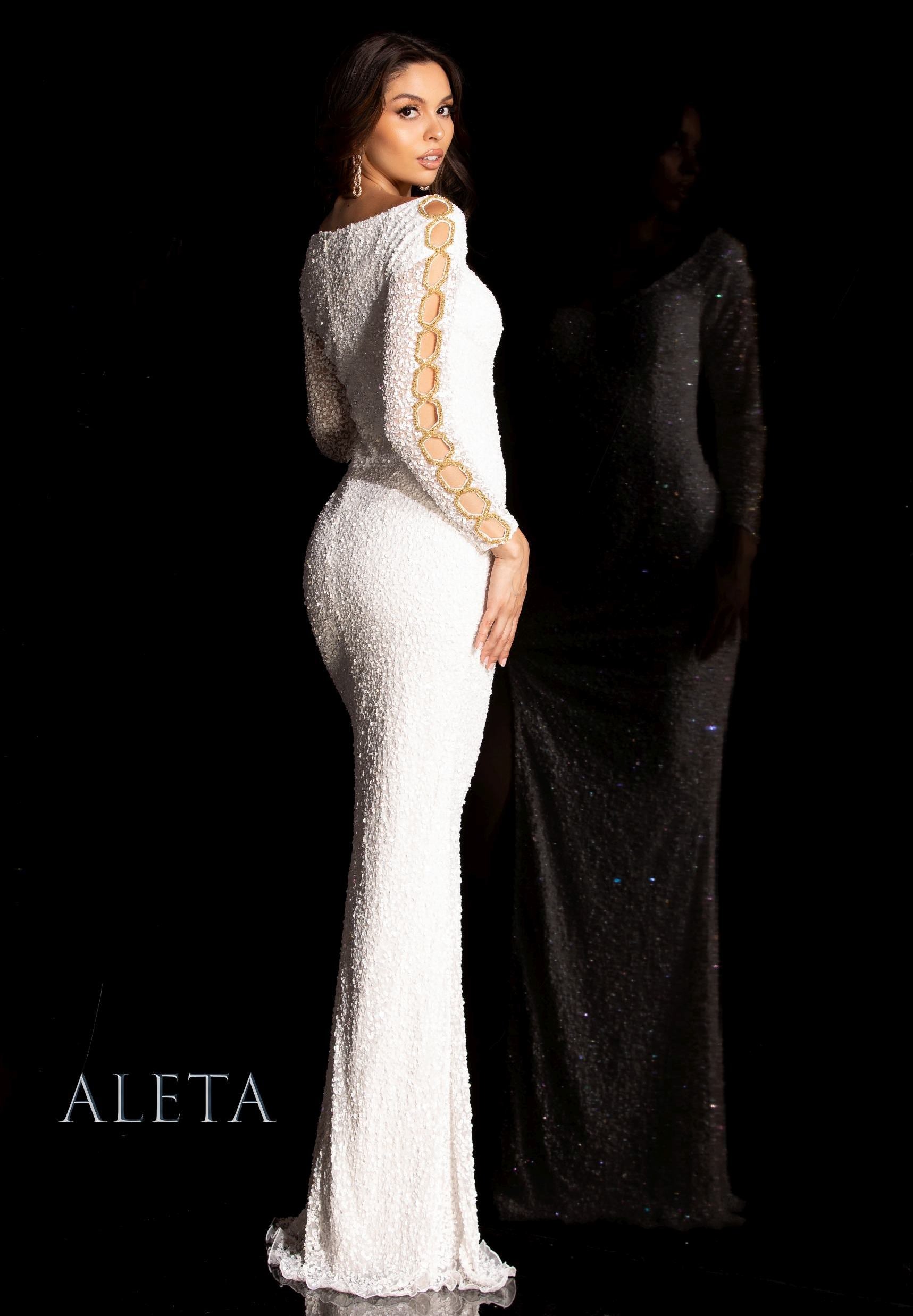 Mother of the Bride Dresses Long Sleeve Mother of the Bride Formal Keyhole Dress Ivory/Gold