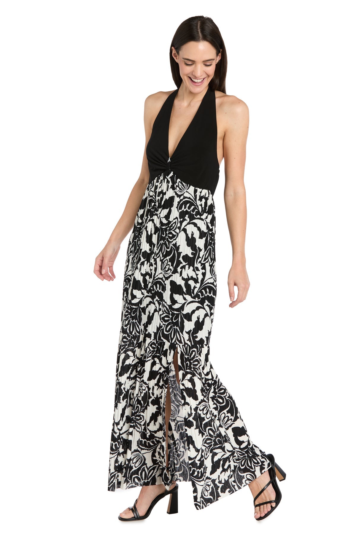 Formal Dresses Long Slit Formal Floral Print Maxi Dress Black/Ivory