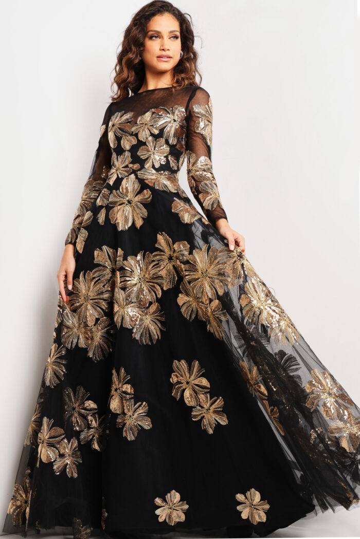 Formal Dresses Beaded Long Sequin Formal Dress Black/Gold